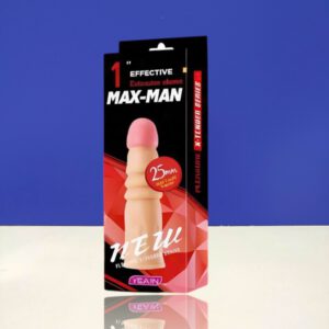 Bao đôn dên MaxMan 25mm giúp tăng 2.5cm chiều dài, đầu giả giống thật, thân gân nổi siêu kích thích, chất liệu silicone an toàn – giải pháp tăng khoái cảm tức thì cho phái mạnh sẵn hàng tại Bao Cao Su Men Up Bến Tre