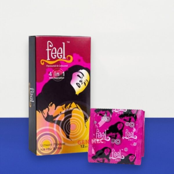 Bao cao su Feel 4 in 1 – Gân gai mạnh mẽ, kéo dài cực đã, hộp 12 cái tại Men Up Bến Tre