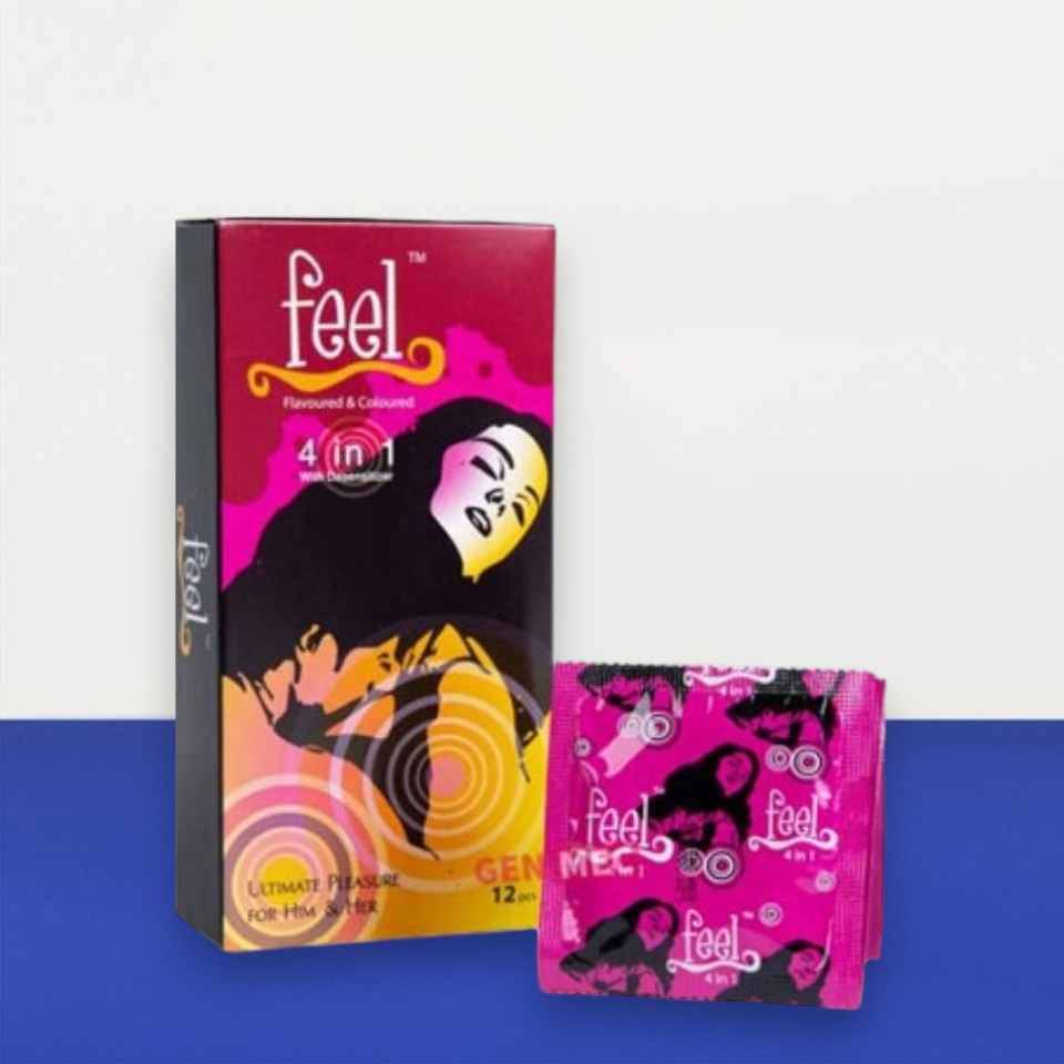 Bao cao su Feel 4 in 1 – Gân gai mạnh mẽ, kéo dài cực đã, hộp 12 cái tại Men Up Bến Tre