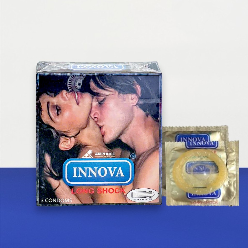 Bao cao su Innova Long Shock Supper Dotted hộp 3 cái – Gai lớn kéo dài, cảm xúc đỉnh cao tại Men Up Bến Tre