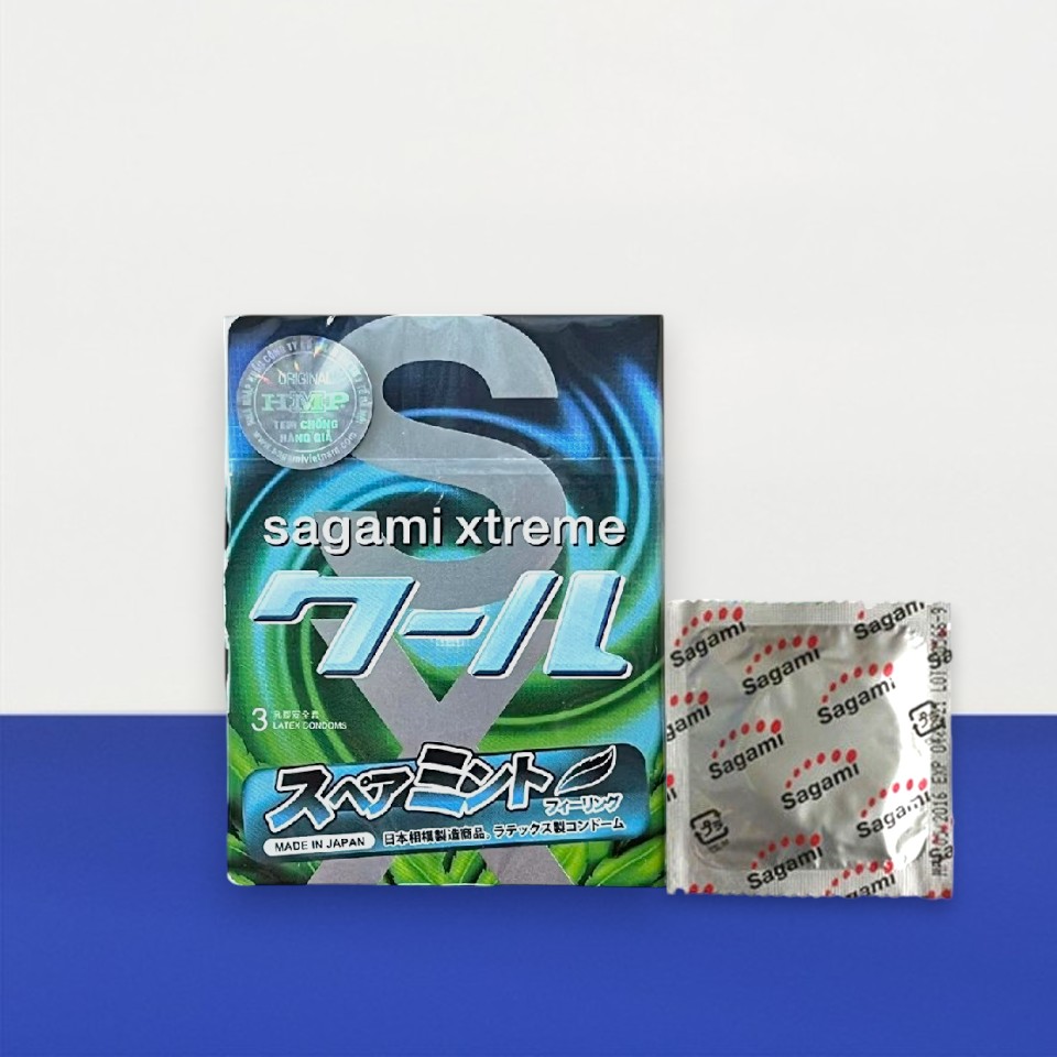 Bao cao su Sagami Amino Gold Spearmint hộp 3 cái – Mát lạnh, cực phê sẵn hàng tại Men Up Bến Tre