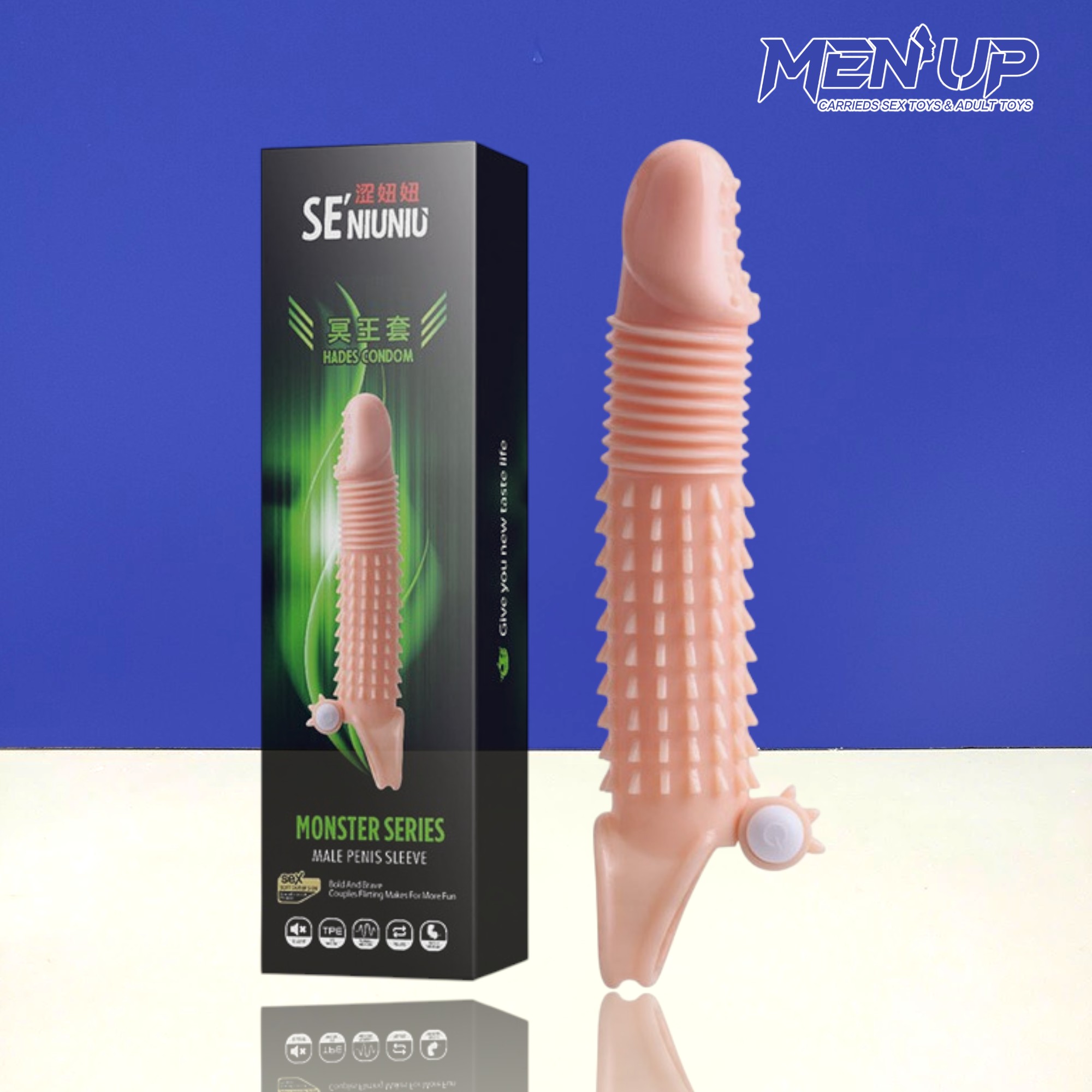 Bao đôn Seniuniu Gân gai có quai đeo và rung tại bao cao su Men Up Bến Tre