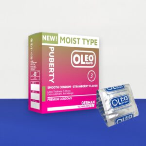 Bao cao su Oleo Lampo Puberty hộp 3 cái – Siêu mỏng 0.05mm, hương dâu ngọt ngào, size nhỏ 50mm tại Bến Tre