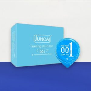 Bao cao su Juncai Frosty Feeling Ultrathin 001 hộp 10 – Siêu mỏng mát lạnh bạc hà, thêm gân tăng khoái cảm tại Bến Tre